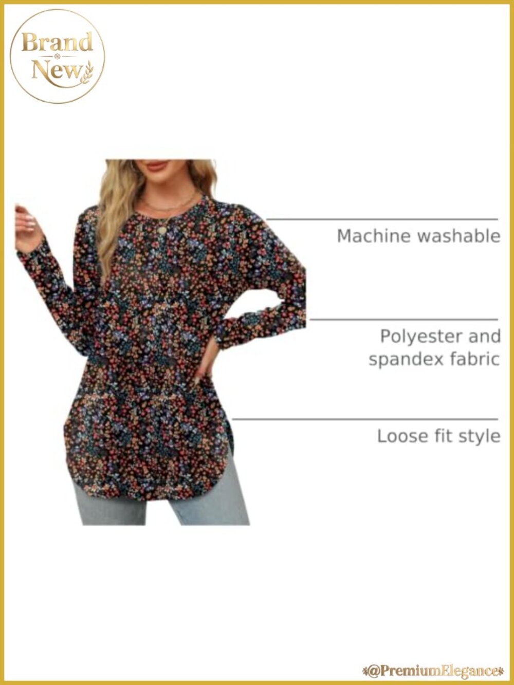 Long Sleeve Tunic Tops for Women Loose Fit Crewneck Basic Shirts - Picture 3 of 6